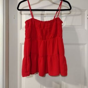Paper Crane Women's Red Smocked Tiered Spaghetti Straps Camisole Size Medium